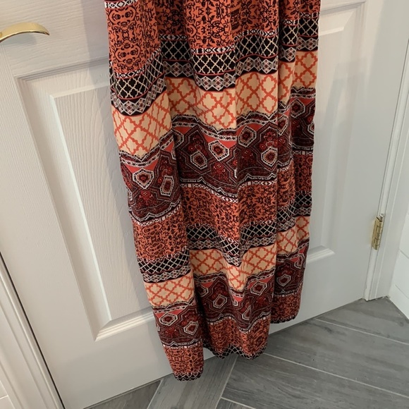 FOREVER21+ SIZE 2X SPAGHETTI STRAP DARK RED MULTI-COLOR AZTEC MAXI DRESS - Picture 3 of 5